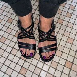 Ecco Black Strappy Wedge Sandals